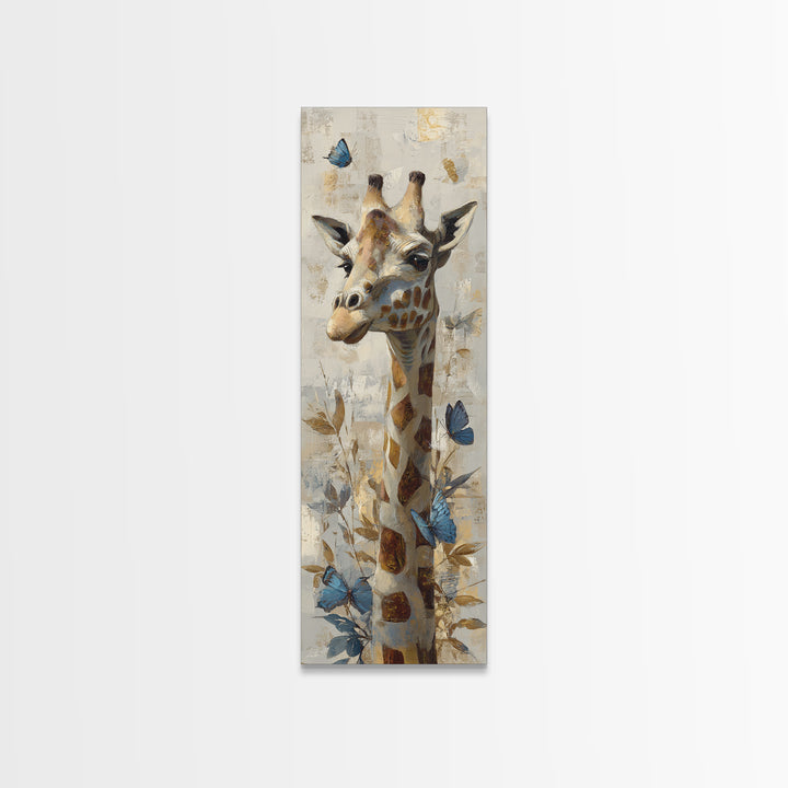 Giraffe with Scarf and Butterflies Canvas Print, Whimsical Art, Nursery Art, Living Room Decor, Fine Art, Wonder, WHI-1x3-22