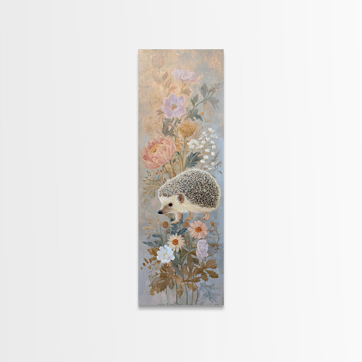Hedgehog Carrying Wildflowers Canvas Print, Whimsical Art, Whimsical, Living Room Decor, Watercolor Art, Wonder, Nursery Art, WHI-1x3-27