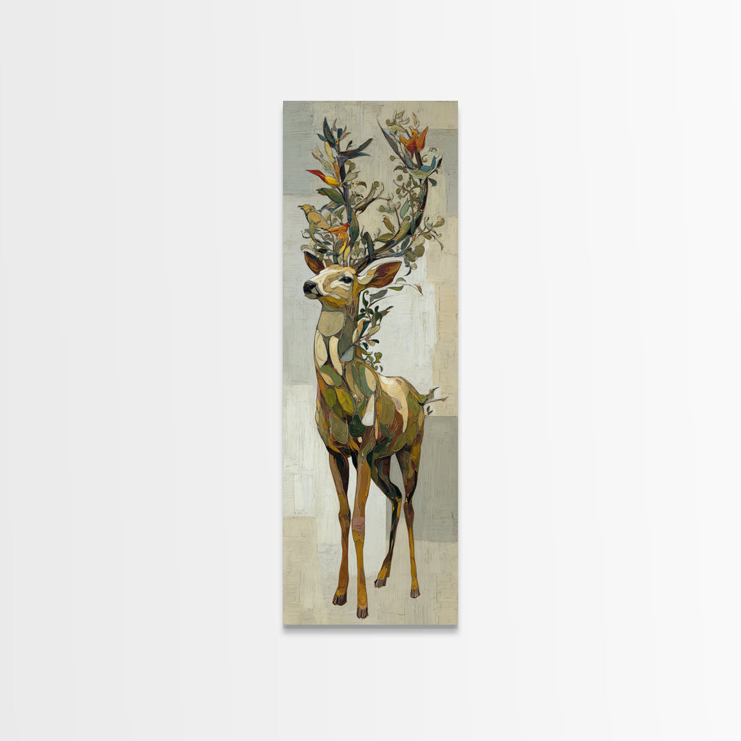 Deer with Antlers Full of Birds Framed Canvas Print, Whimsical Art, Printable Art, Living Room Decor, Watercolor Art, Wonder, WHI-1x3-31