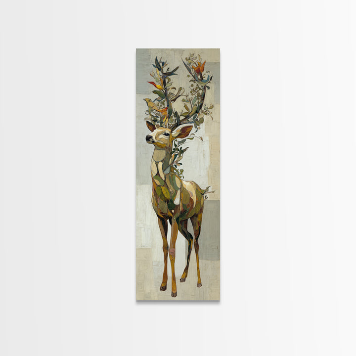 Deer with Antlers Full of Birds Framed Canvas Print, Whimsical Art, Printable Art, Living Room Decor, Watercolor Art, Wonder, WHI-1x3-31