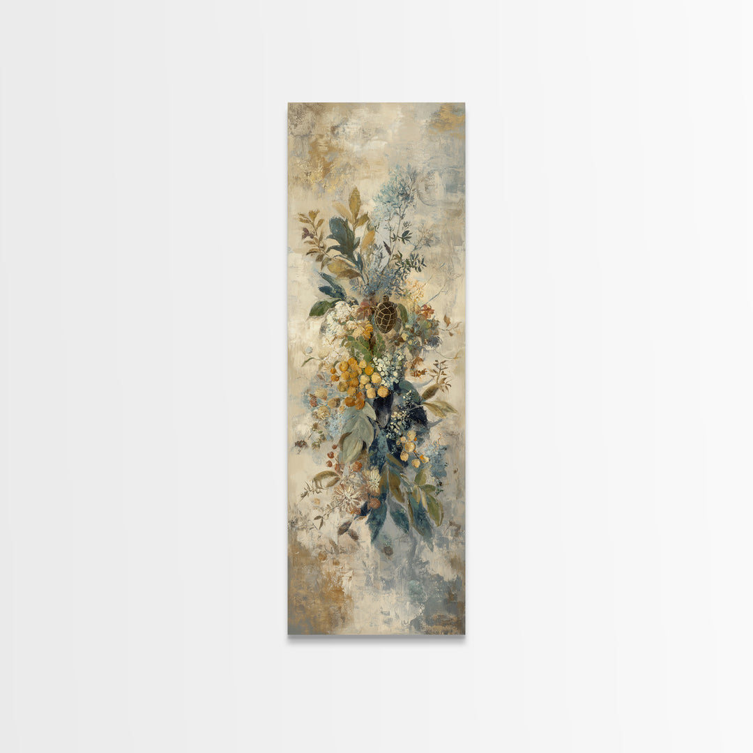 Turtle with Garden Growing on Shell Framed Canvas Print, Whimsical Art, Watercolor Art, Living Room Decor, Fine Art, Wonder, WHI-1x3-34