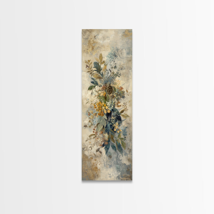 Turtle with Garden Growing on Shell Framed Canvas Print, Whimsical Art, Watercolor Art, Living Room Decor, Fine Art, Wonder, WHI-1x3-34