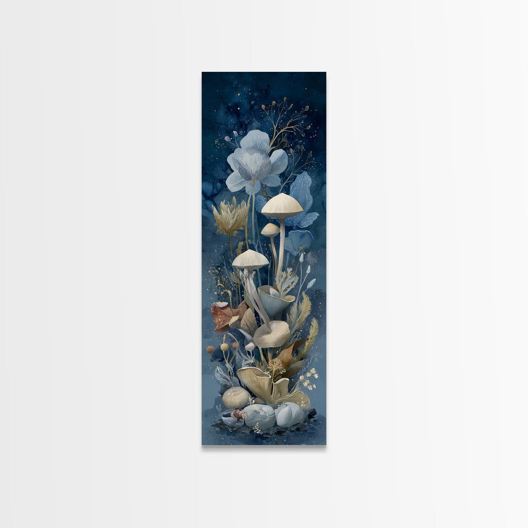 Teacup Garden with Tiny Mushrooms Canvas Print, Whimsical Art, Framed Wall Art, Living Room Decor, Oil Painting, Wonder, WHI-1x3-40