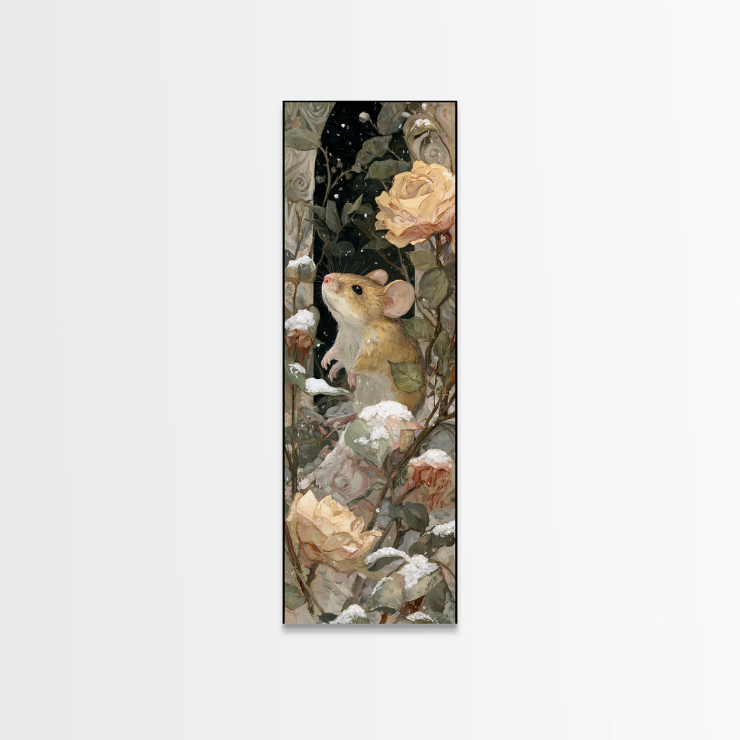 Mouse Ballerina in a Rose Garden Framed Canvas Print, Whimsical Art, Abstract Wall Art, Living Room Decor, Watercolor Art, WHI-1x3-47