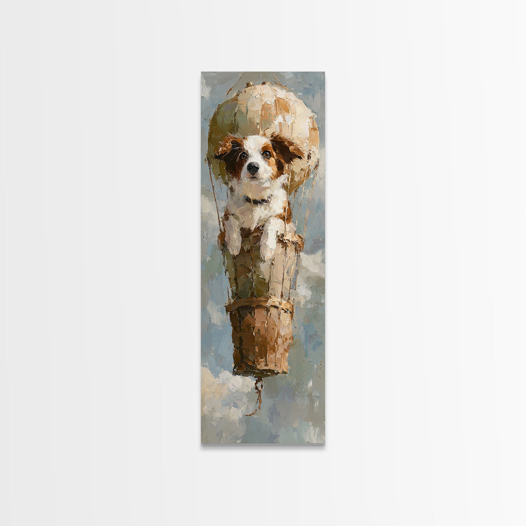 Dog in a Hot Air Balloon Framed Canvas Print, Whimsical Art, Fine Art Print, Living Room Decor, Fine Art, Wonder, Prints, WHI-1x3-50