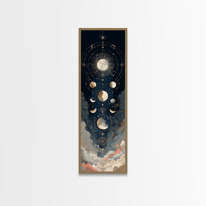 Moon with Sleeping Face and Dangling Stars Framed Canvas Print, Whimsical Art, Original Art, Living Room Decor, Oil Painting, WHI-1x3-52