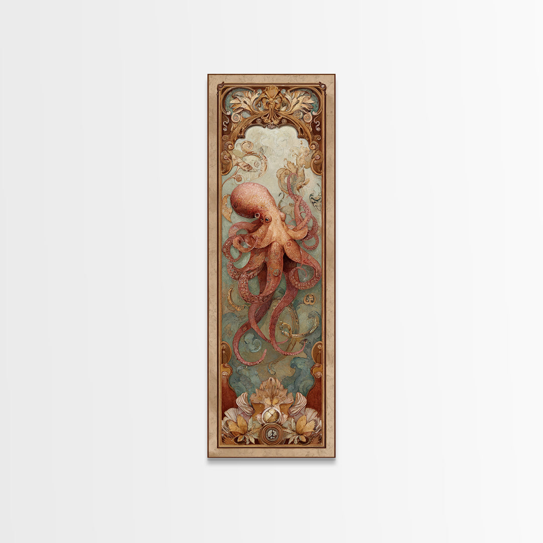 Octopus Conductor with Tiny Instruments Framed Canvas Print, Whimsical Art, Nursery Prints, Living Room Decor, Oil Painting, WHI-1x3-54