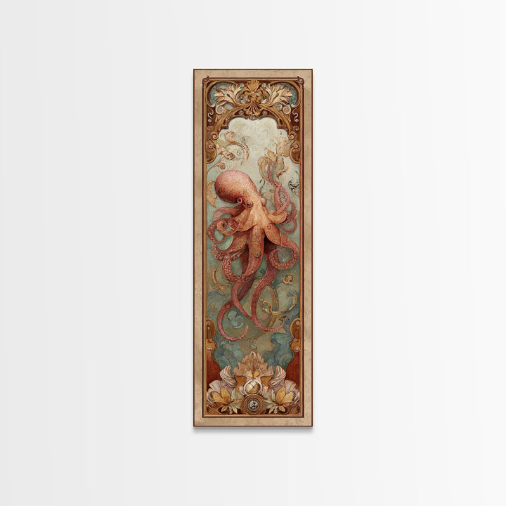 Octopus Conductor with Tiny Instruments Framed Canvas Print, Whimsical Art, Nursery Prints, Living Room Decor, Oil Painting, WHI-1x3-54