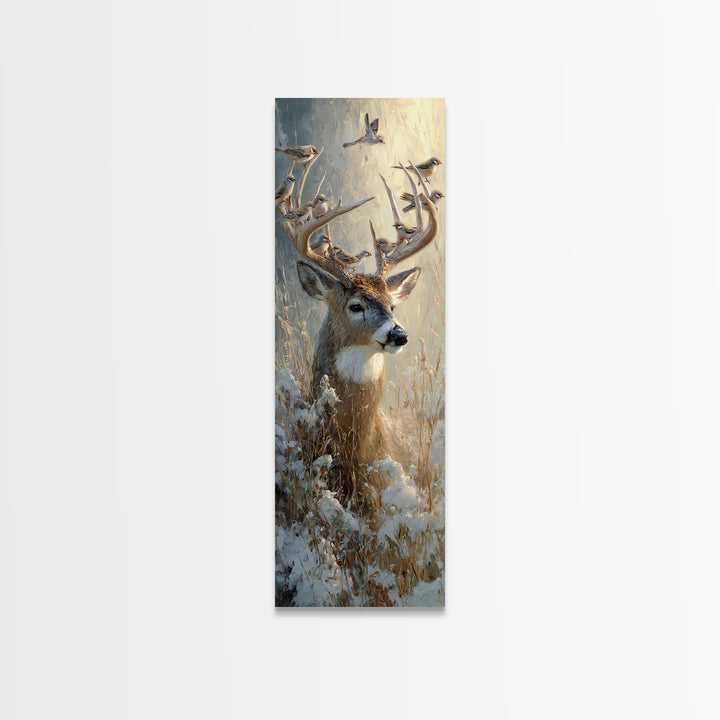 Deer with Antlers Full of Birds Canvas Print, Whimsical Art, Dopamine Decor, Living Room Decor, Oil Painting, Wonder, WHI-1x3-55