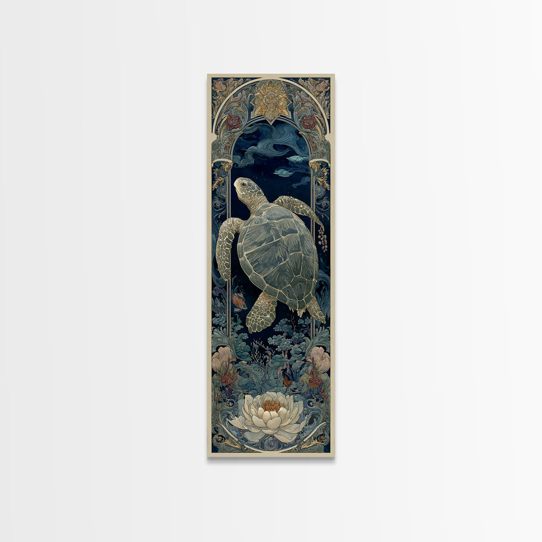 Turtle with Garden Growing on Shell Framed Canvas Print, Whimsical Art, Watercolor Art, Living Room Decor, Fine Art, Wonder, WHI-1x3-58