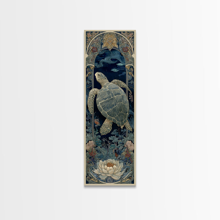 Turtle with Garden Growing on Shell Framed Canvas Print, Whimsical Art, Watercolor Art, Living Room Decor, Fine Art, Wonder, WHI-1x3-58