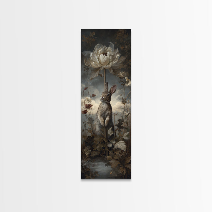Rabbit Reading Beneath a Giant Flower Canvas Print, Whimsical Art, Digital Art, Living Room Decor, Watercolor Art, Wonder, WHI-1x3-65