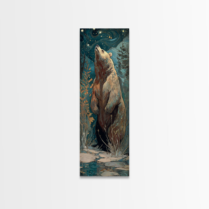 Bear Painting Stars Onto the Night Sky Framed Canvas Print, Whimsical Art, Wall Art, Living Room Decor, Oil Painting, Wonder, WHI-1x3-69