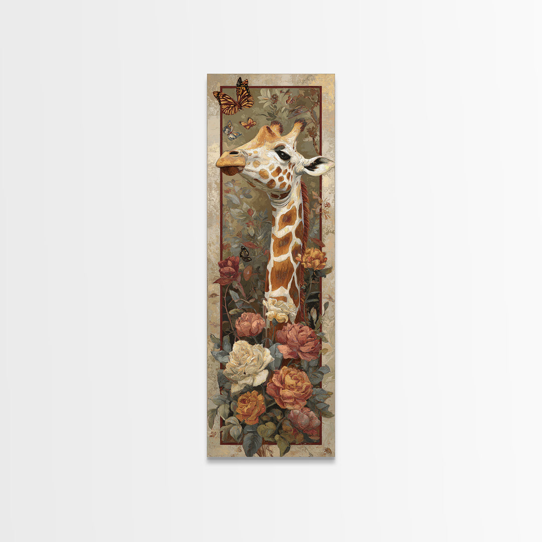 Giraffe with Scarf and Butterflies Framed Canvas Print, Whimsical Art, Modern Decor, Living Room Decor, Fine Art, Wonder, WHI-1x3-70