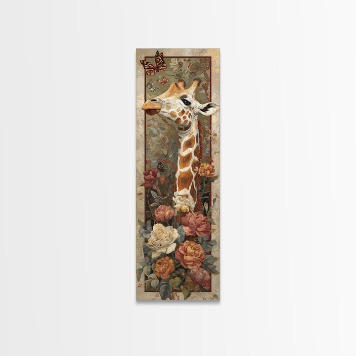 Giraffe with Scarf and Butterflies Framed Canvas Print, Whimsical Art, Modern Decor, Living Room Decor, Fine Art, Wonder, WHI-1x3-70