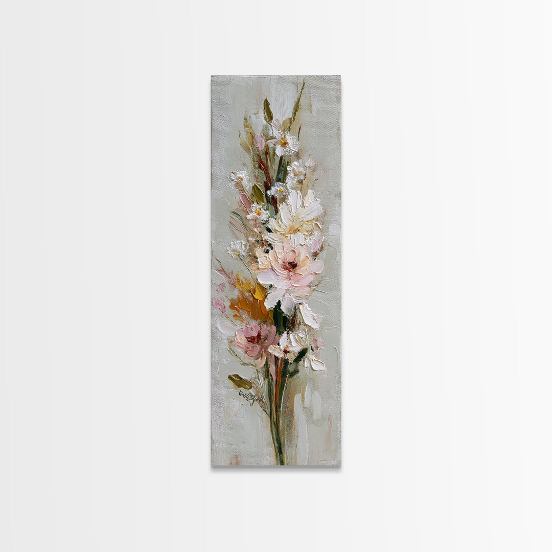 Hedgehog Carrying Wildflowers Framed Canvas Print, Whimsical Art, Neutral Decor, Living Room Decor, Oil Painting, Wonder, WHI-1x3-75