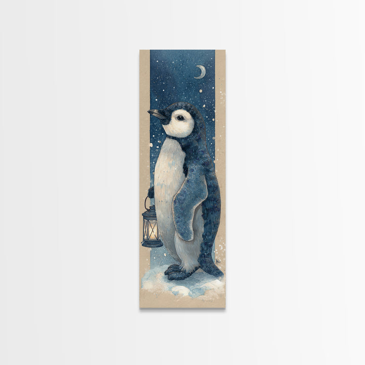 Penguin Holding a Lantern Canvas Print, Whimsical Art, Wall Decor, Living Room Decor, Fine Art, Wonder, Printable Art, WHI-1x3-77