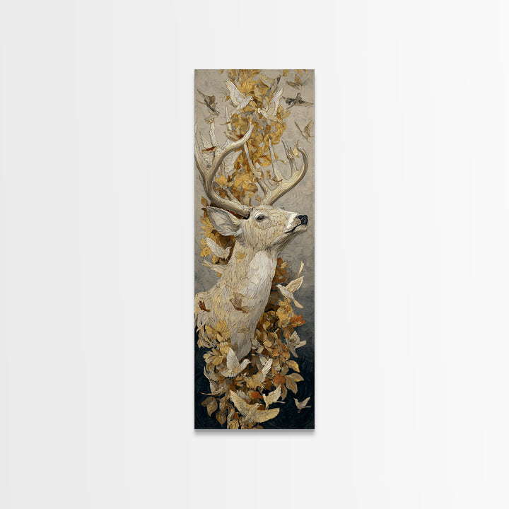 Deer with Antlers Full of Birds Framed Canvas Print, Whimsical Art, Nursery Art, Living Room Decor, Fine Art, Wonder, WHI-1x3-79