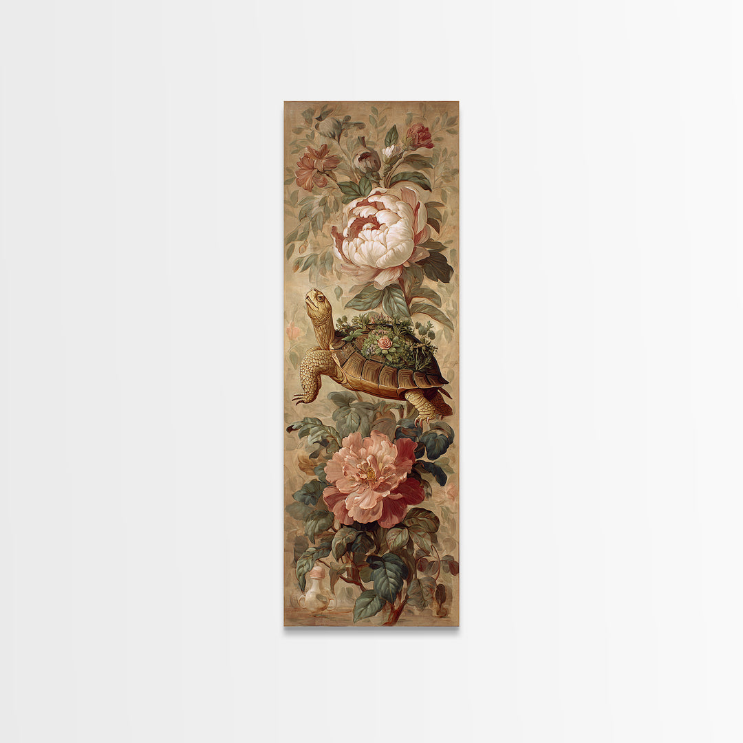 Turtle with Garden Growing on Shell Canvas Print, Whimsical Art, Boho Decor, Living Room Decor, Fine Art, Wonder, Digital Art, WHI-1x3-82