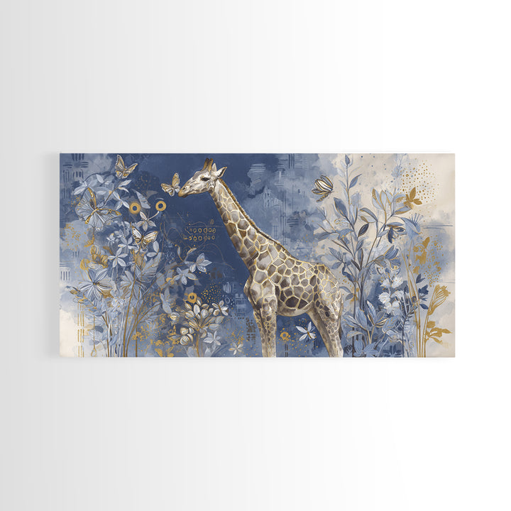 Giraffe with Scarf and Butterflies Framed Canvas Print, Whimsical Art, Minimalist Decor, Living Room Decor, Fine Art, Wonder, WHI-2x1-30