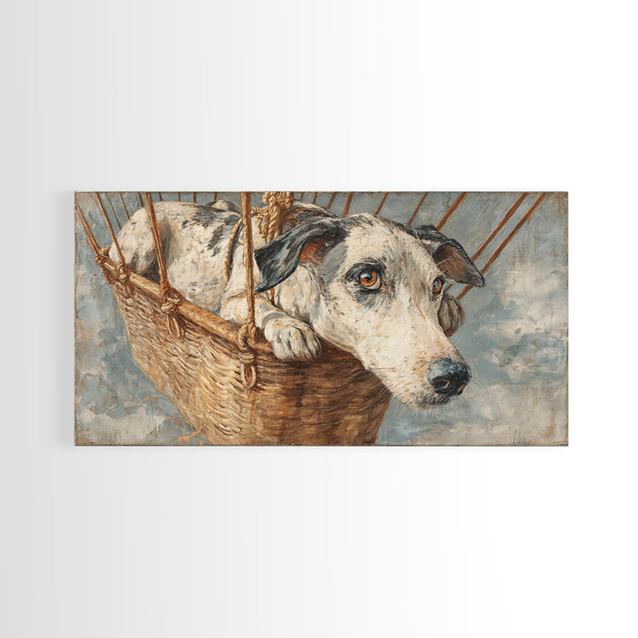Dog in a Hot Air Balloon Framed Canvas Print, Whimsical Art, Contemporary Art, Living Room Decor, Fine Art, Wonder, Art Nouveau, WHI-2x1-34