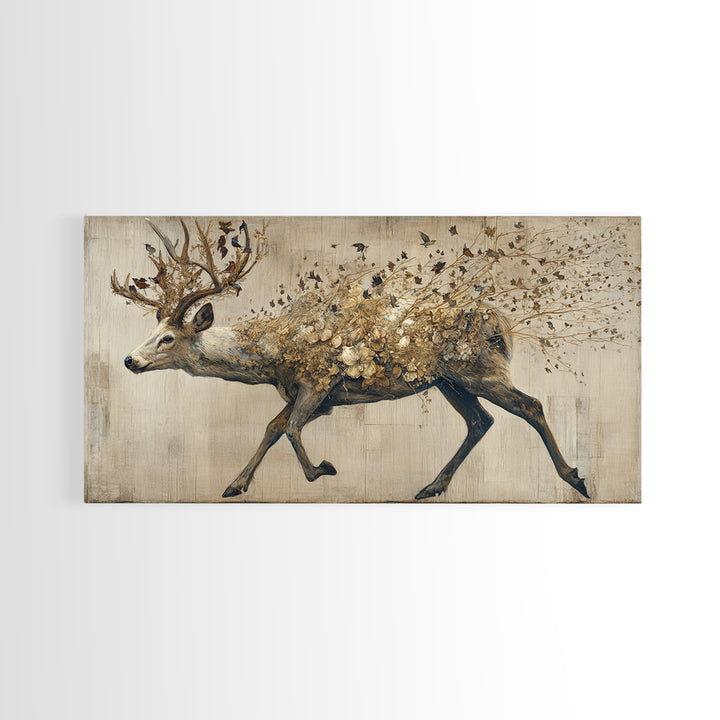 Deer with Antlers Full of Birds Canvas Print, Whimsical Art, Printable Wall Art, Living Room Decor, Oil Painting, Wonder, WHI-2x1-39