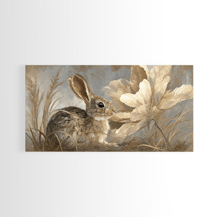 Rabbit Reading Beneath a Giant Flower Canvas Print, Whimsical Art, Digital Print, Living Room Decor, Watercolor Art, Wonder, WHI-2x1-49