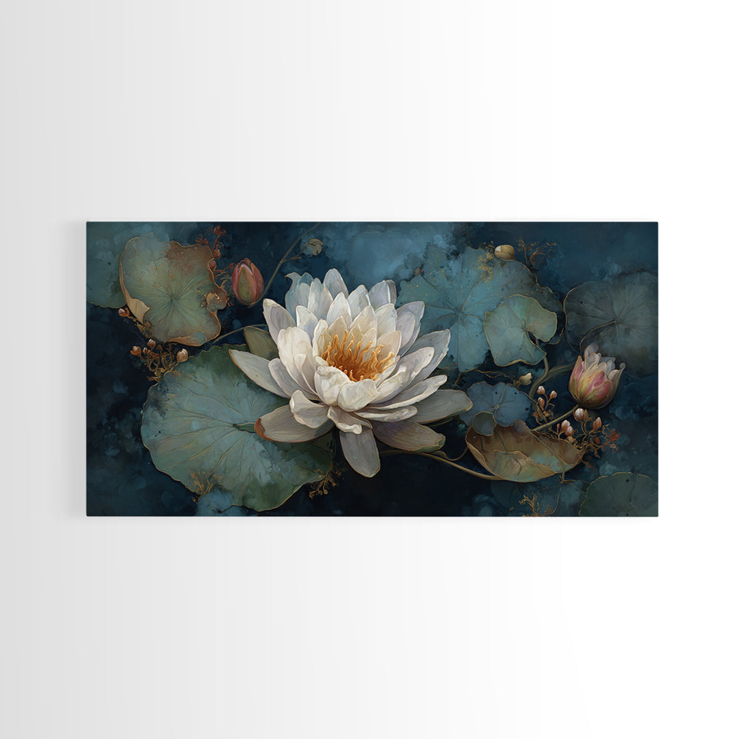 Frog Prince on a Lily Pad Canvas Print, Whimsical Art, Digital Art, Living Room Decor, Wonder, Nursery, Abstract Wall Art, WHI-2x1-52
