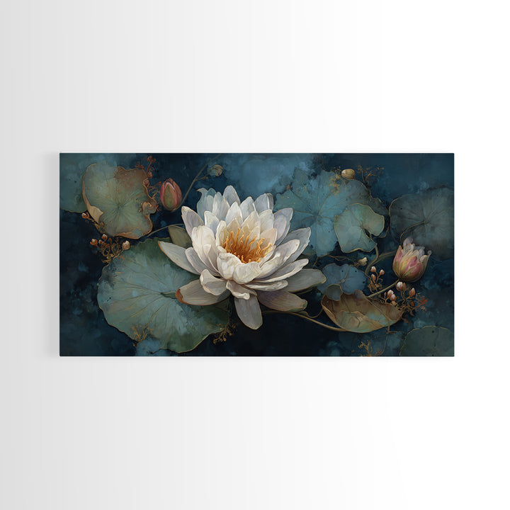 Frog Prince on a Lily Pad Canvas Print, Whimsical Art, Digital Art, Living Room Decor, Wonder, Nursery, Abstract Wall Art, WHI-2x1-52