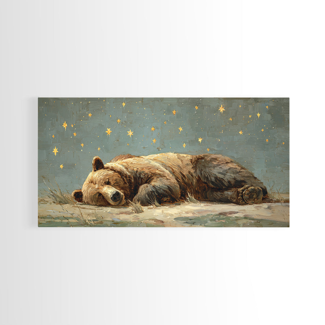Bear Painting Stars Onto the Night Sky Canvas Print, Whimsical Art, Whimsical, Living Room Decor, Oil Painting, Wonder, WHI-2x1-53