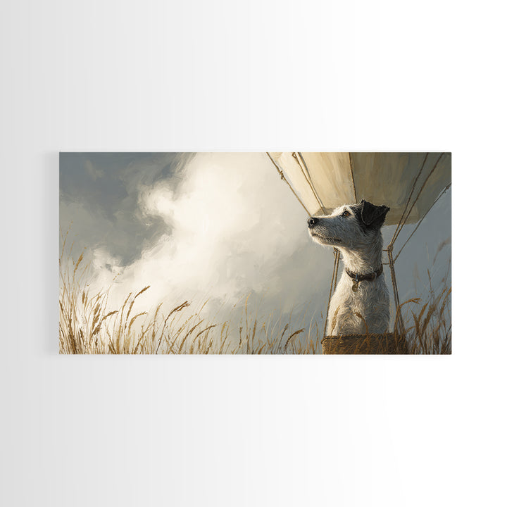 Dog in a Hot Air Balloon Canvas Print, Whimsical Art, Digital Art, Living Room Decor, Wonder, Nursery, Abstract Wall Art, WHI-2x1-58