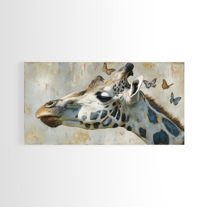 Giraffe with Scarf and Butterflies Framed Canvas Print, Whimsical Art, Minimalist Decor, Living Room Decor, Fine Art, Wonder, WHI-2x1-6