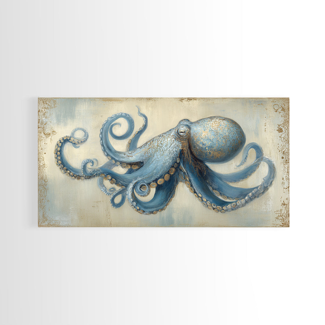 Octopus Conductor with Tiny Instruments Canvas Print, Whimsical Art, Wall Art, Living Room Decor, Oil Painting, Wonder, WHI-2x1-62