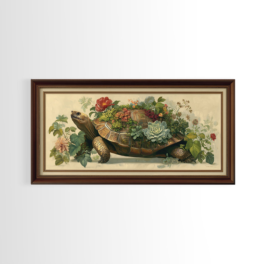 Turtle with Garden Growing on Shell Canvas Print, Whimsical Art, Home Decor, Living Room Decor, Fine Art, Wonder, Digital Print, WHI-2x1-66
