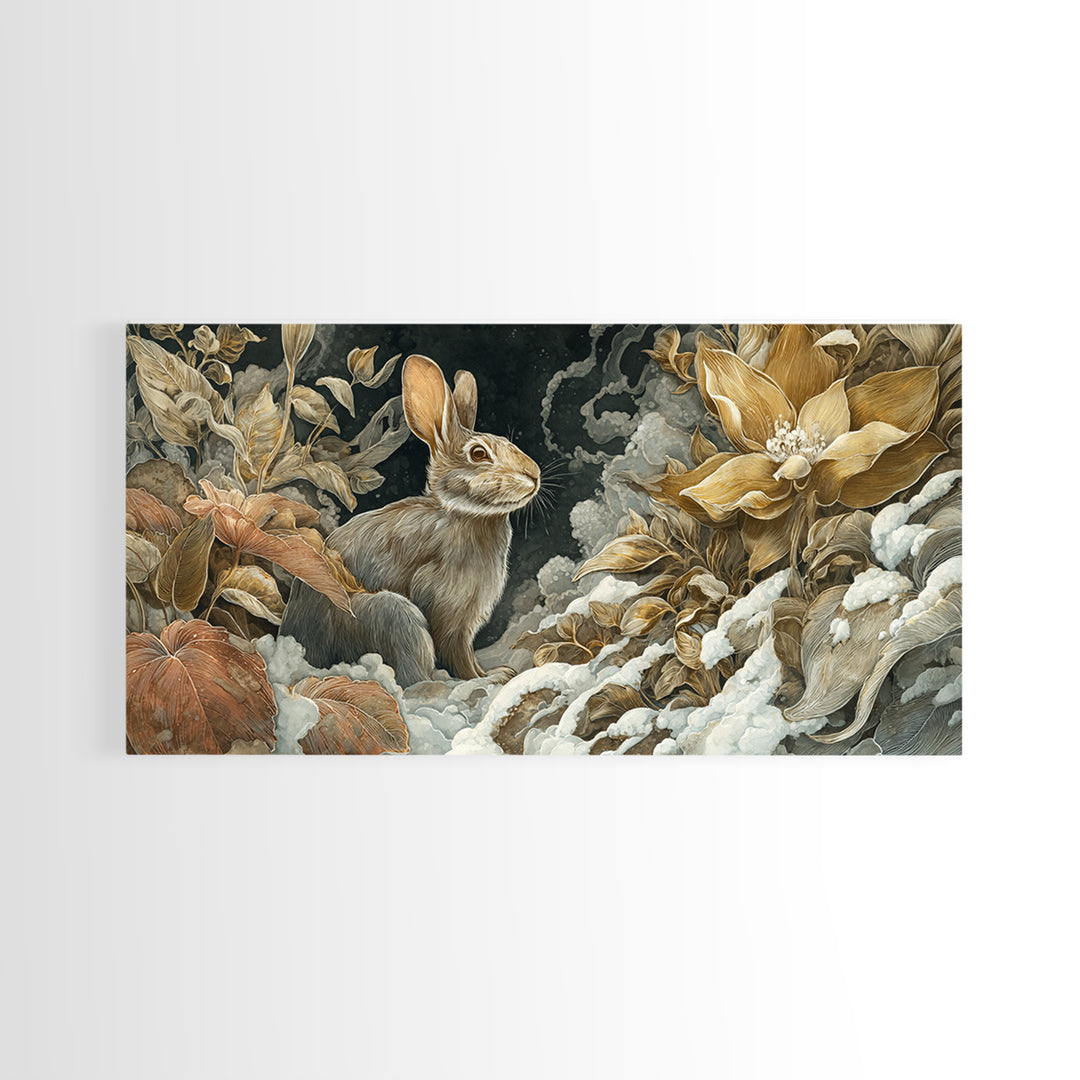 Rabbit Reading Beneath a Giant Flower Canvas Print, Whimsical Art, Digital Print, Living Room Decor, Watercolor Art, Wonder, WHI-2x1-73