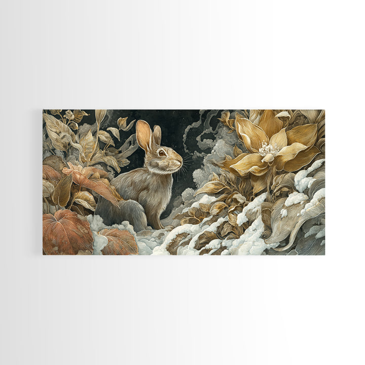 Rabbit Reading Beneath a Giant Flower Canvas Print, Whimsical Art, Digital Print, Living Room Decor, Watercolor Art, Wonder, WHI-2x1-73