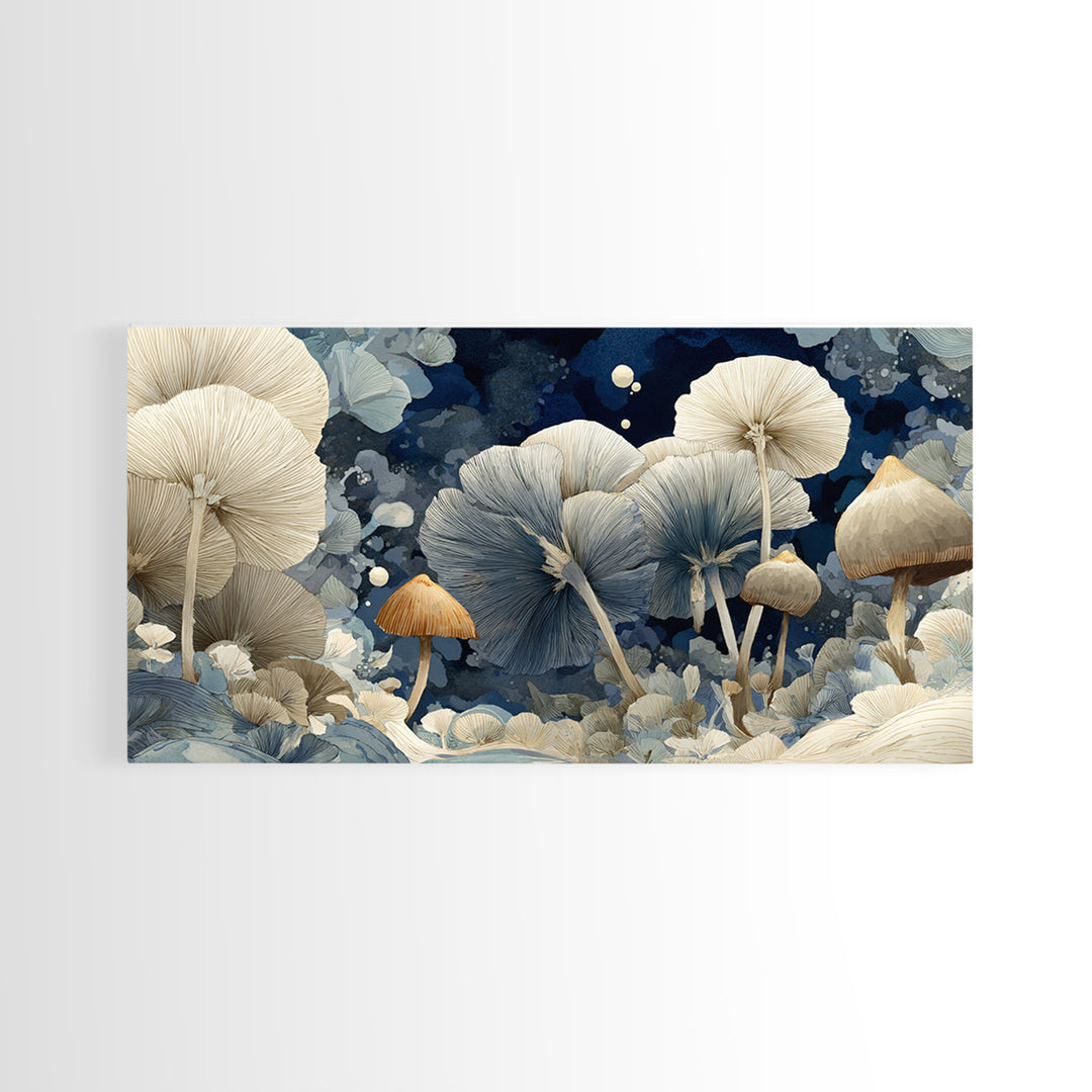Teacup Garden with Tiny Mushrooms Framed Canvas Print, Whimsical Art, Dopamine Decor, Living Room Decor, Fine Art, Wonder, WHI-2x1-96