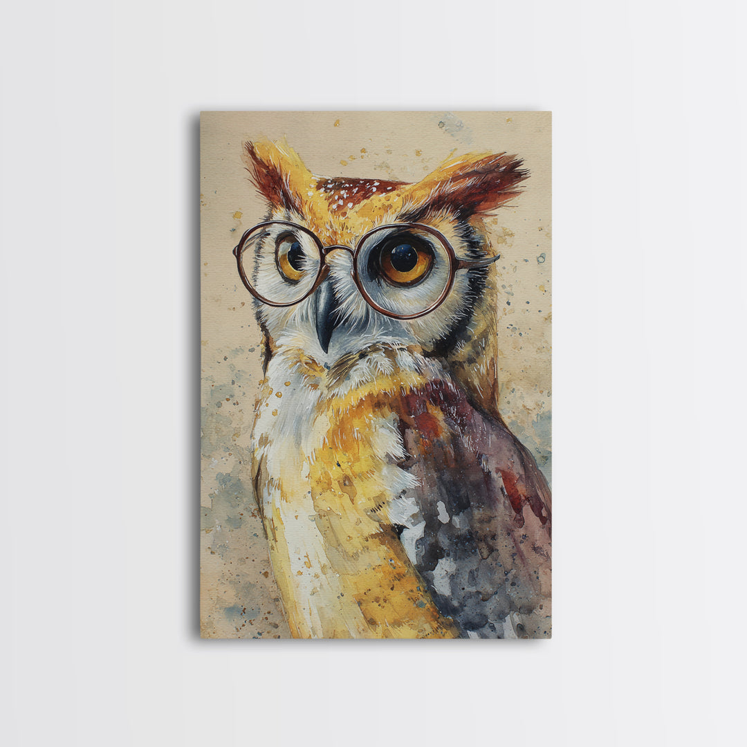 Owl Wearing Spectacles Among Stars Canvas Print, Whimsical Art, Wall Art, Living Room Decor, Oil Painting, Wonder, WHI-2x3-14
