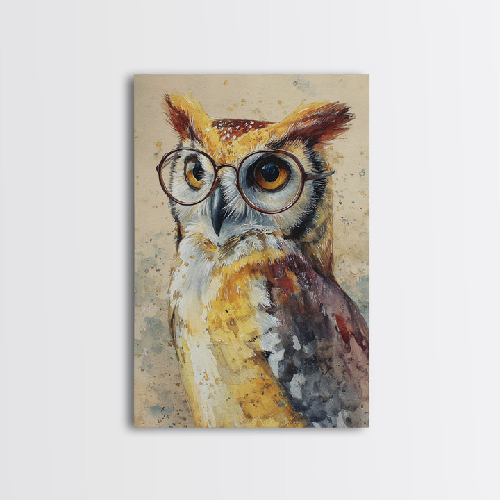 Owl Wearing Spectacles Among Stars Canvas Print, Whimsical Art, Wall Art, Living Room Decor, Oil Painting, Wonder, WHI-2x3-14