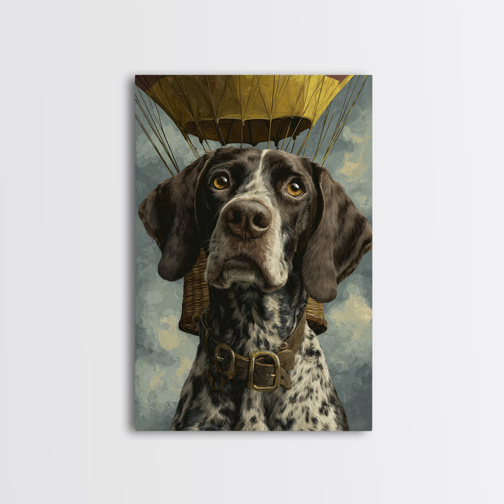 Dog in a Hot Air Balloon Framed Canvas Print, Whimsical Art, Wall Decor, Living Room Decor, Fine Art, Wonder, Printable Art, WHI-2x3-22