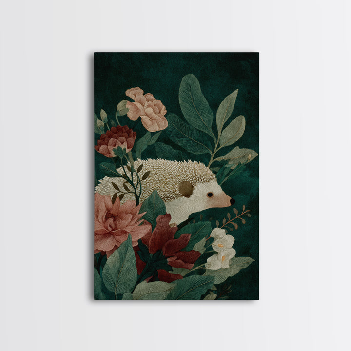 Hedgehog Carrying Wildflowers Canvas Print, Whimsical Art, Pet Portrait, Living Room Decor, Fine Art, Wonder, Abstract Wall Art, WHI-2x3-23