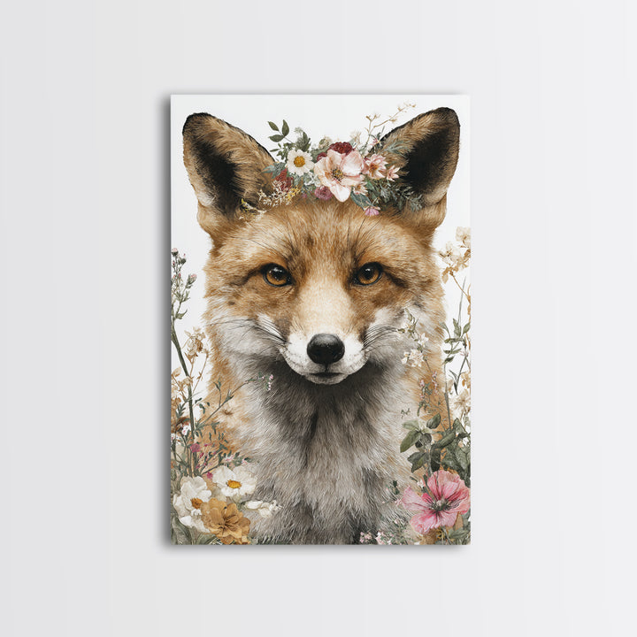 Fox Wearing a Tiny Crown Framed Canvas Print, Whimsical Art, Printable Art, Living Room Decor, Fine Art, Wonder, Cat Art, WHI-2x3-33