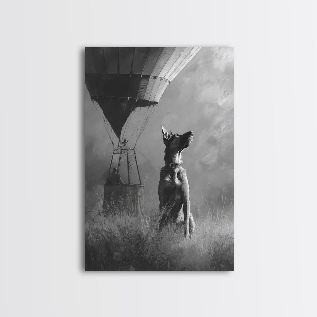 Dog in a Hot Air Balloon Framed Canvas Print, Whimsical Art, Wall Decor, Living Room Decor, Fine Art, Wonder, Printable Art, WHI-2x3-46
