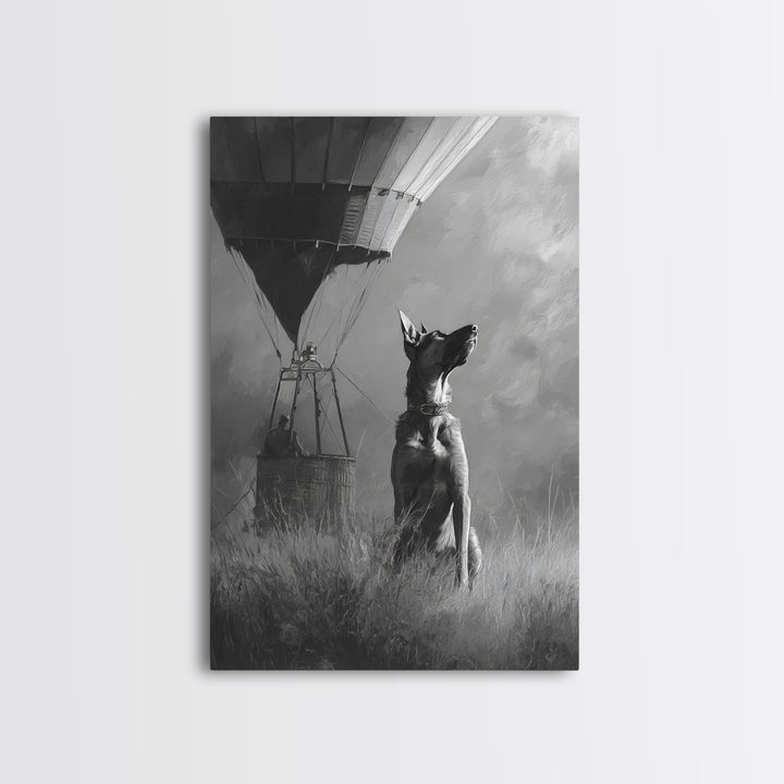 Dog in a Hot Air Balloon Framed Canvas Print, Whimsical Art, Wall Decor, Living Room Decor, Fine Art, Wonder, Printable Art, WHI-2x3-46