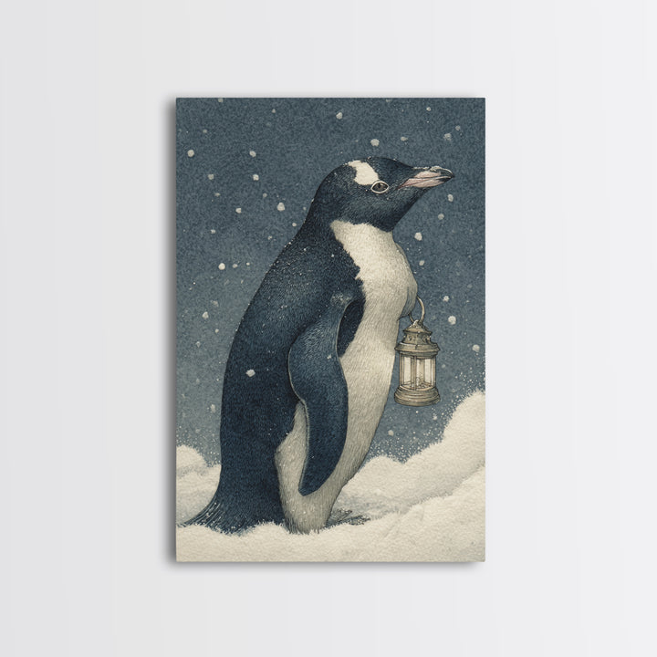Penguin Holding a Lantern Canvas Print, Whimsical Art, Digital Print, Living Room Decor, Wonder, Bird Art, Nursery Art, WHI-2x3-49