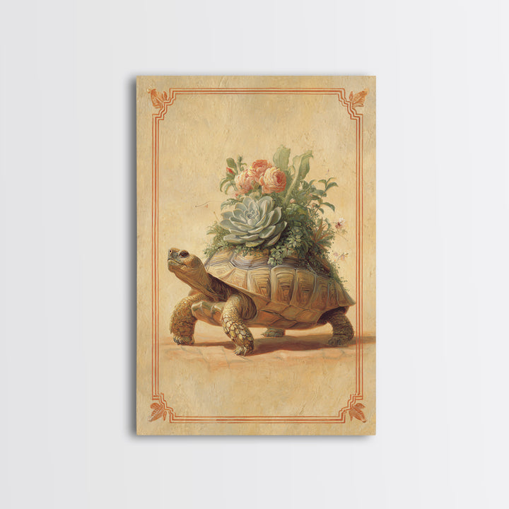 Turtle with Garden Growing on Shell Canvas Print, Whimsical Art, Art Print, Living Room Decor, Watercolor Art, Wonder, WHI-2x3-54