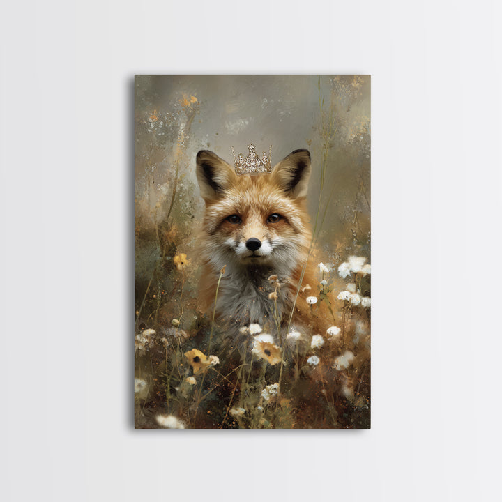 Fox Wearing a Tiny Crown Canvas Print, Whimsical Art, Dopamine Decor, Living Room Decor, Fine Art, Wonder, Fine Art Print, WHI-2x3-57