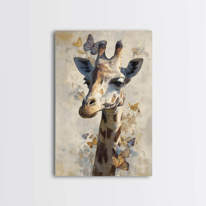 Giraffe with Scarf and Butterflies Canvas Print, Whimsical Art, Printable Wall Art, Living Room Decor, Oil Painting, Wonder, WHI-2x3-66