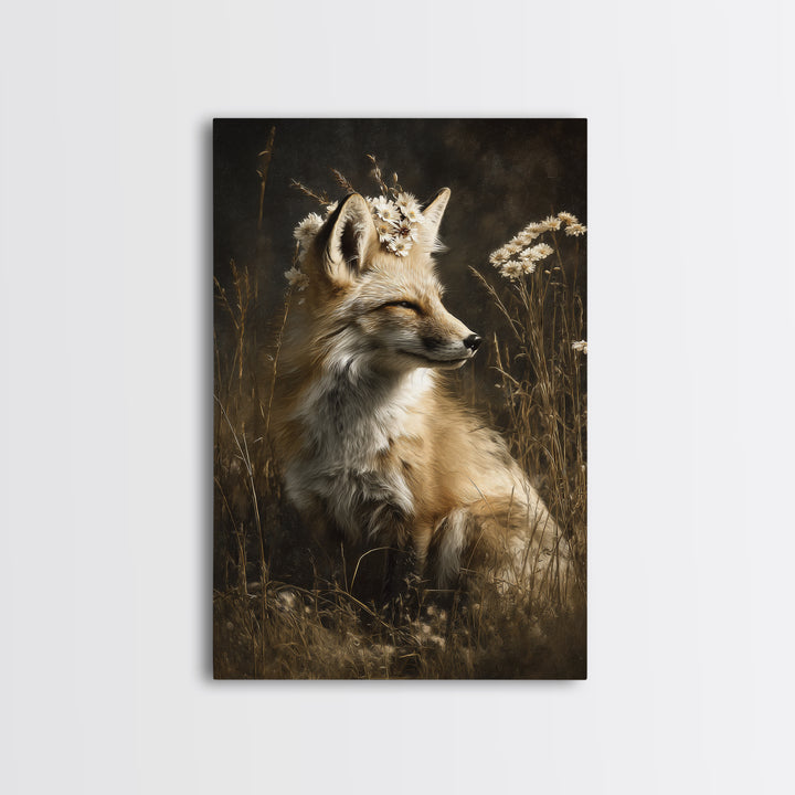 Fox Wearing a Tiny Crown Canvas Print, Whimsical Art, Dopamine Decor, Living Room Decor, Fine Art, Wonder, Fine Art Print, WHI-2x3-81