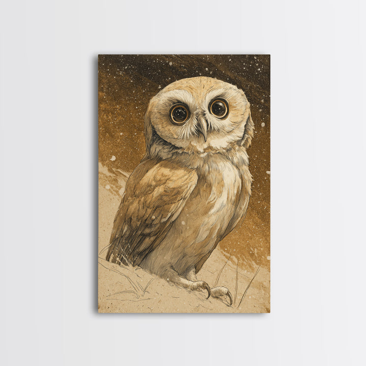 Owl Wearing Spectacles Among Stars Canvas Print, Whimsical Art, Art Nouveau, Living Room Decor, Abstract Art, Wonder, WHI-2x3-86